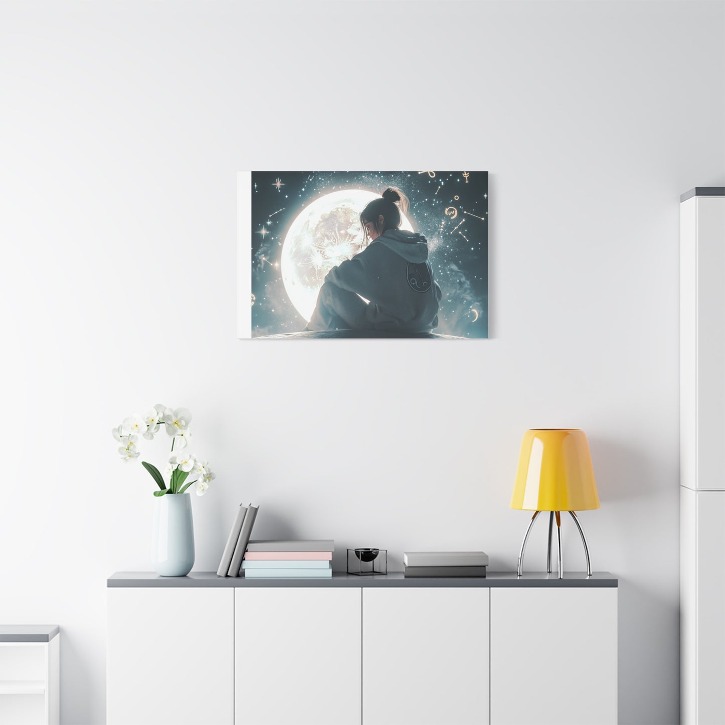 🌌 „Dívka a měsíc“ – Obraz, který ztiší celý vesmír