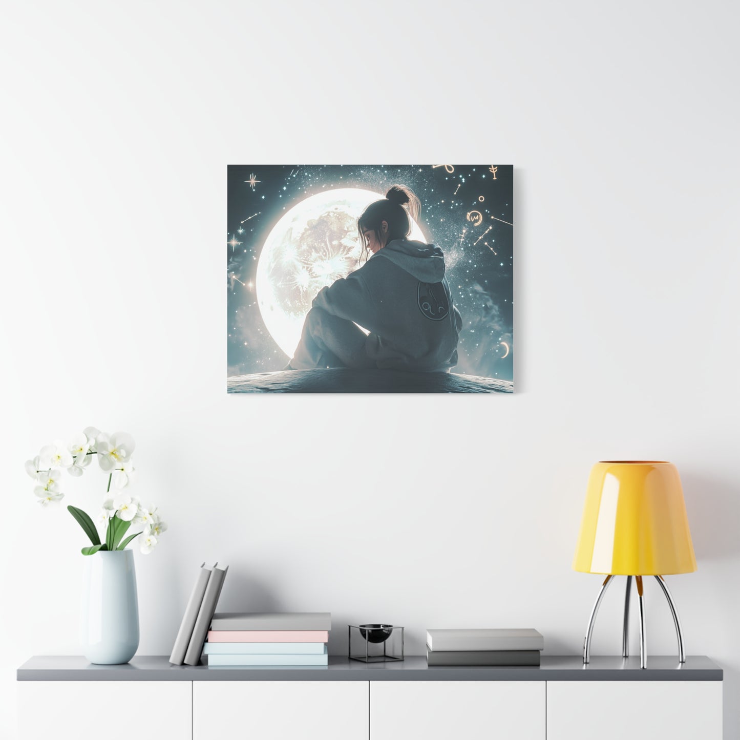 🌌 „Dívka a měsíc“ – Obraz, který ztiší celý vesmír