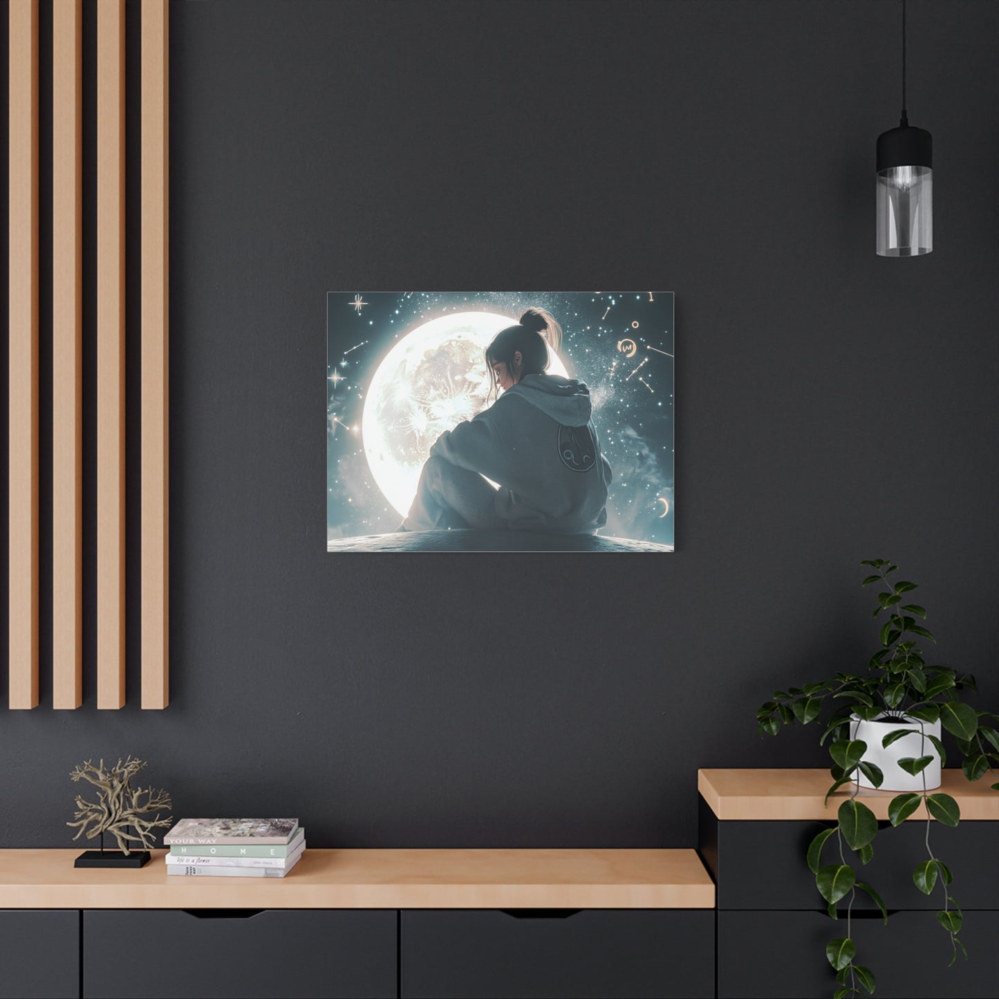 🌌 „Dívka a měsíc“ – Obraz, který ztiší celý vesmír