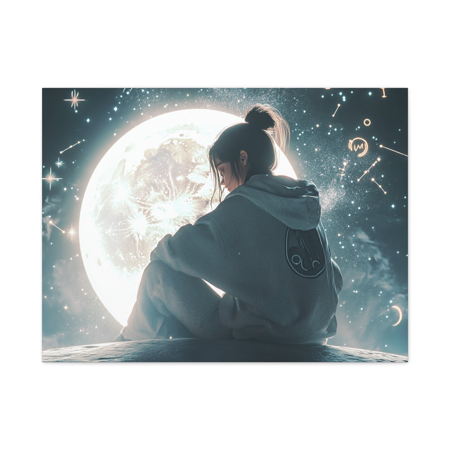 🌌 „Dívka a měsíc“ – Obraz, který ztiší celý vesmír