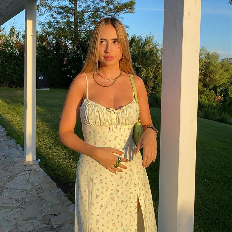 🌸 Letní květinové šaty se šněrováním a rozparkem