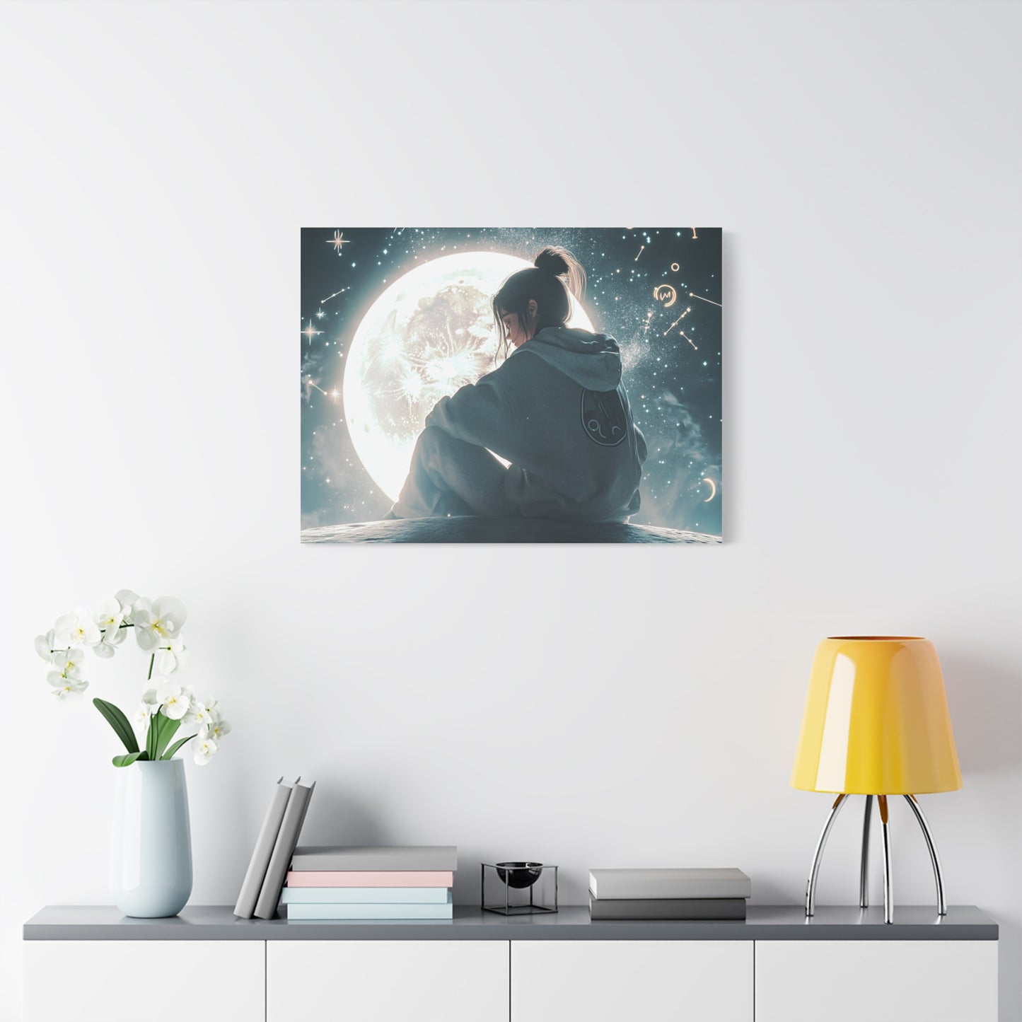 🌌 „Dívka a měsíc“ – Obraz, který ztiší celý vesmír